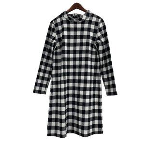 Talbots Black White Checkered Long Sleeve Mock Neck Dress Womens Size Small